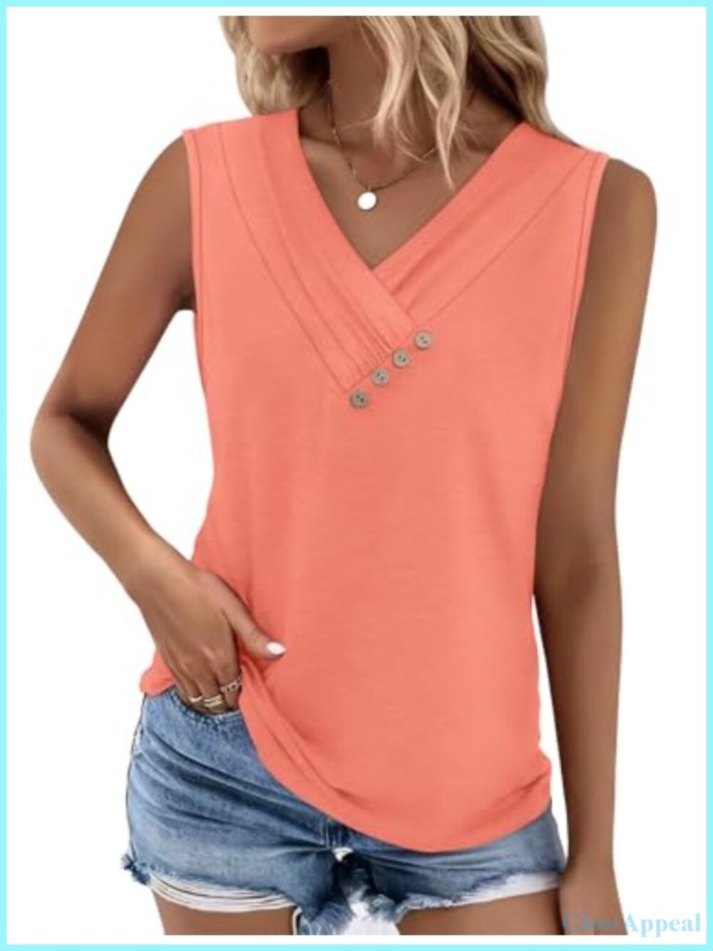 Women's Sleeveless V-Neck Button Down Tank Top Lightweight Summer